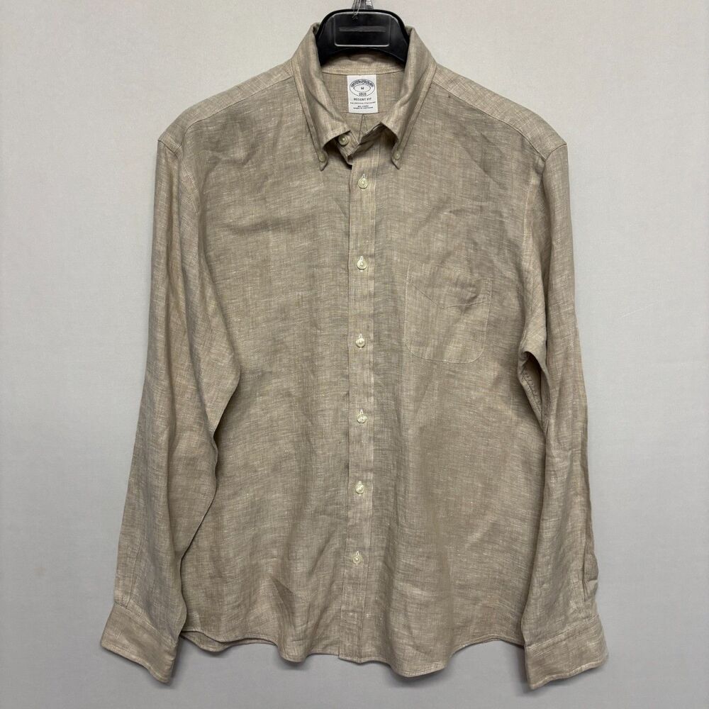 Brooks Brothers Men 100% Linen Regent Fit Button Down Shirt Size Medium D133 -29